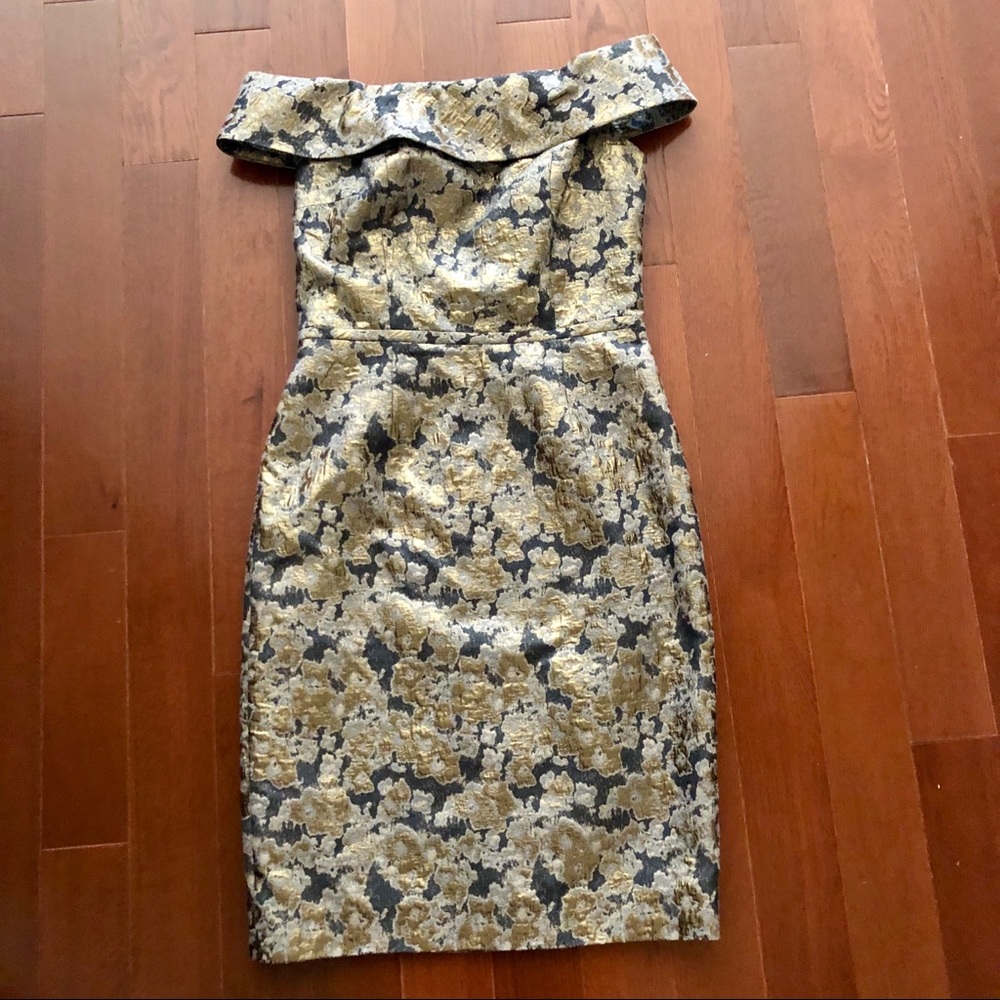 Calvin Klein gold jacquard dress 4